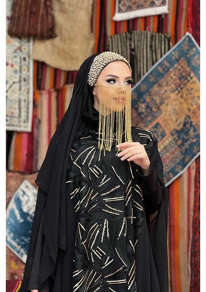 Bym Şifon Pul Payet Işlemeli Pelerinli Elbise Abiye Takım 3775 Siyah fırsatları