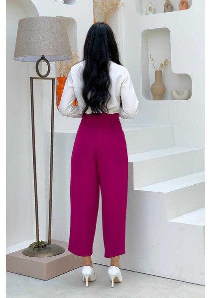 Bym Fermuarlı Bel Bağcıklı Pantolon 0174 Fuşya fiyatları
