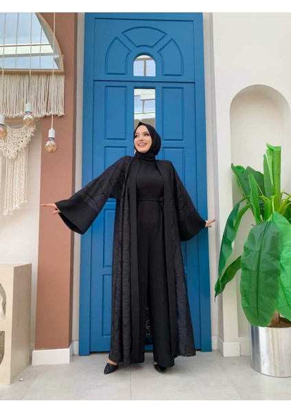 Bym Dantel Abaya Bel Kuşaklı Cep Detaylı Tulum Takım 3782 Siyah fiyatları