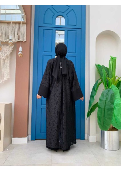 Bym Dantel Abaya Bel Kuşaklı Cep Detaylı Tulum Takım 3782 Siyah modelleri