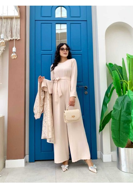 Bym Dantel Abaya Bel Kuşaklı Cep Detaylı Tulum Takım 3782 Taş fiyatları