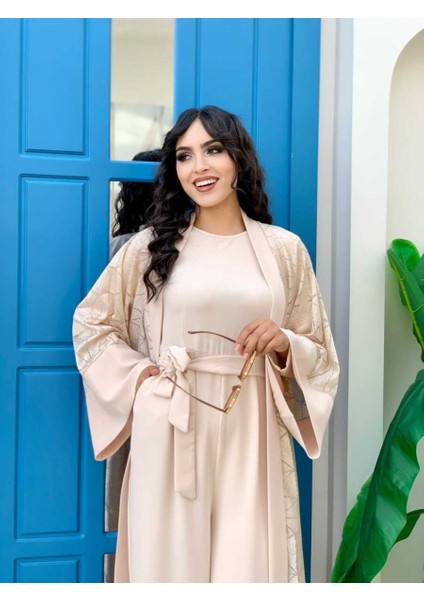 Bym Dantel Abaya Bel Kuşaklı Cep Detaylı Tulum Takım 3782 Taş fırsatları