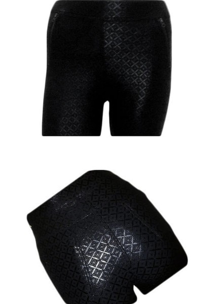 Siyah Kadın Deri Baskılı Fermuar Detaylı Cepli Pantolon Tayt EDY161 fiyatları