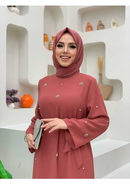 Bym Taş Detaylı Bel Kuşaklı Elbise 3797 Gül Kurusu modelleri
