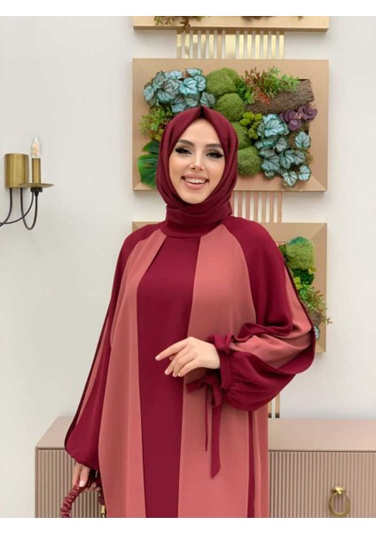 Bym Iki Renkli Parça Detay Balonkol Görünümlü Elbise 3799 Gül Kurusu fırsatları