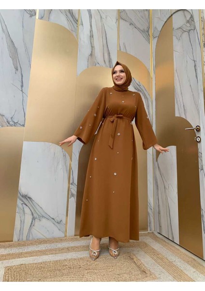 Bym Taş Detaylı Bel Kuşaklı Elbise 3797 Taba fiyatları