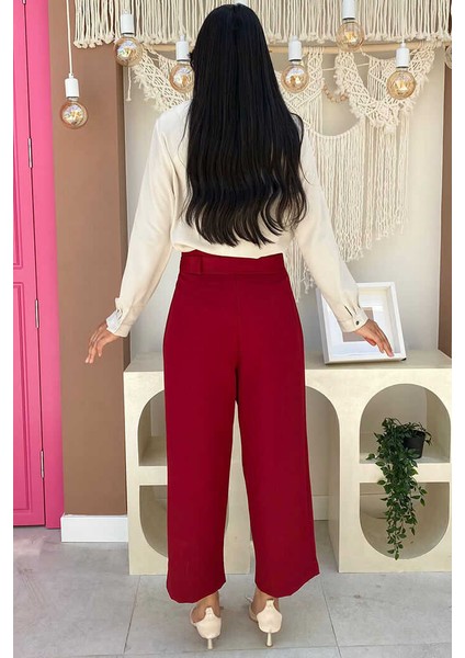 Bym Fermuarlı Bel Bağcıklı Pantolon 0174 Bordo