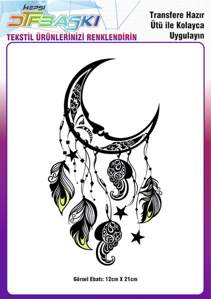 Hilal Düş Kapanı Dream Catcher Ütü ile Yapışan Tekstil Dtf Baskı