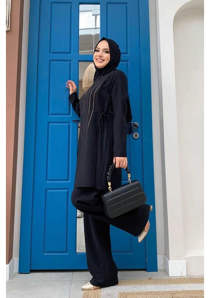 Bym Taş Baskı Desenli Tunik Pantolon Takım 8447 Siyah fiyatları