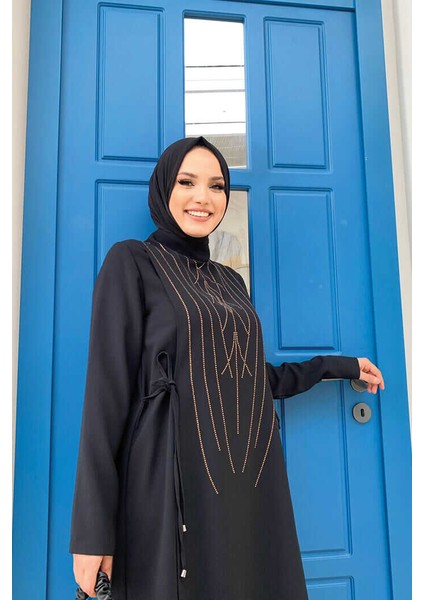 Bym Taş Baskı Desenli Tunik Pantolon Takım 8447 Siyah fırsatları