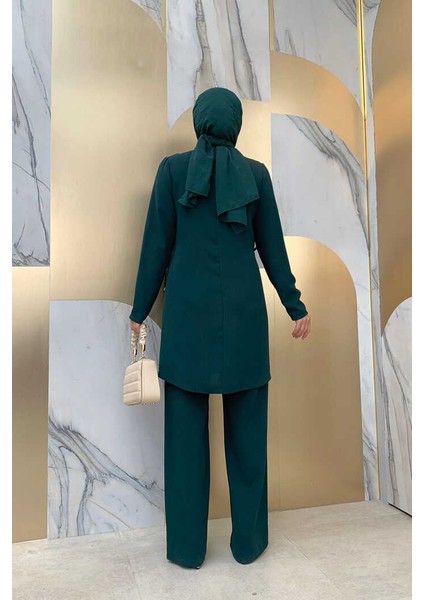 Bym Taş Baskı Desenli Tunik Pantolon Takım 8447 Zümrüt modelleri