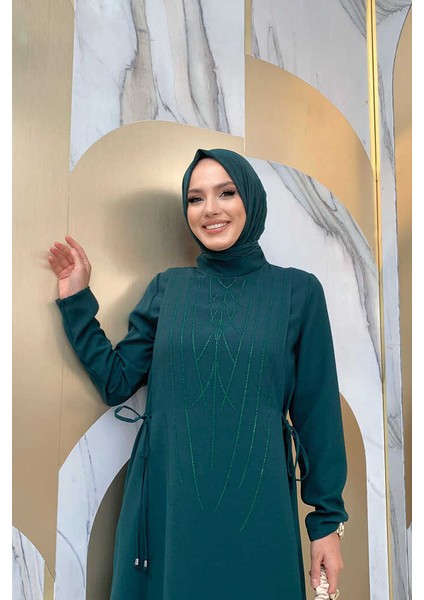 Bym Taş Baskı Desenli Tunik Pantolon Takım 8447 Zümrüt fırsatları