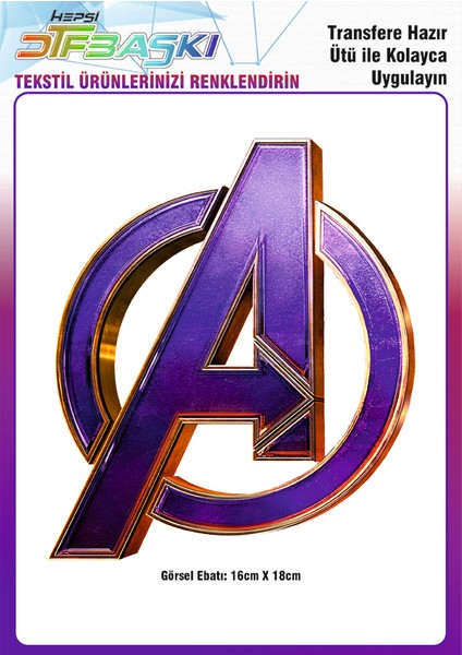 Avengers Yenilmezler Mavi Metalik Logo Ütü ile Yapışan Tekstil Dtf Baskı