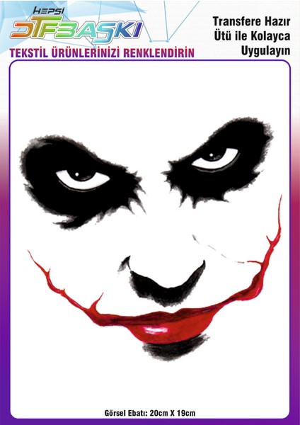 Joker Yüz Silüeti Ütü ile Yapışan Tekstil Dtf Baskı