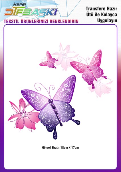 Kelebekler Ütü ile Yapışan Tekstil Dtf Baskı