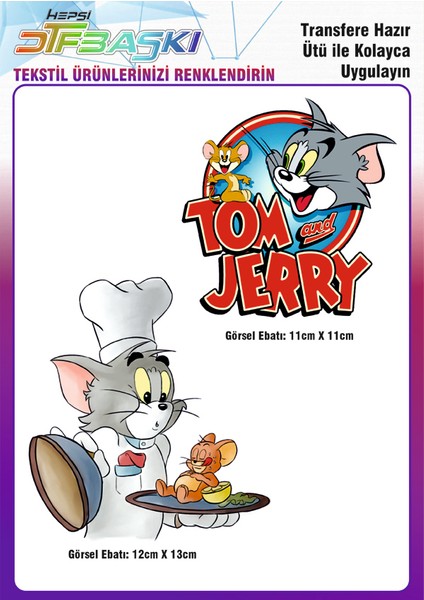 Tom ve Jerry 2li Ütü ile Yapışan Tekstil Dtf Baskı