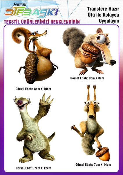 Buz Devri Ice Age Ütü ile Yapışan Tekstil Dtf Baskı