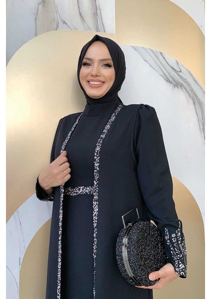 Bym Taş Işleme Detaylı Yelekli Elbise Takım 3838 Siyah fırsatları