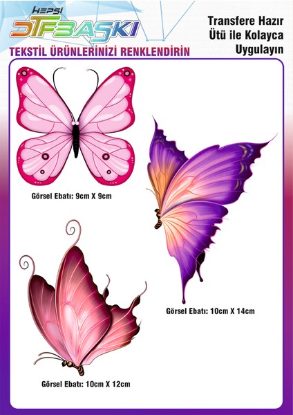 Kelebekler Ütü ile Yapışan Tekstil Dtf Baskı