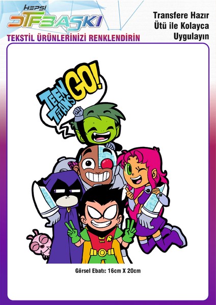 Teen Titans Go Ütü ile Yapışan Tekstil Dtf Baskı