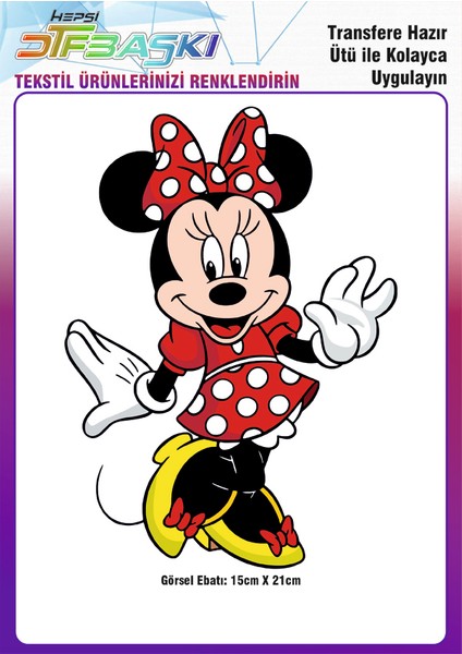 Minnie Mouse 1 Adet Büyük Ütü ile Yapışan Tekstil Dtf Baskı