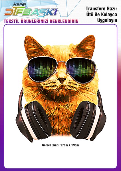 Gözlüklü Kedi Ütü ile Yapışan Tekstil Dtf Baskı