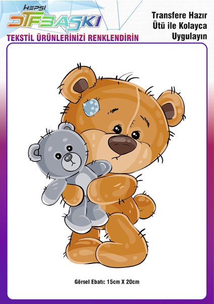 Sevimli Ayıcık Teddy Ütü ile Yapışan Tekstil Dtf Baskı