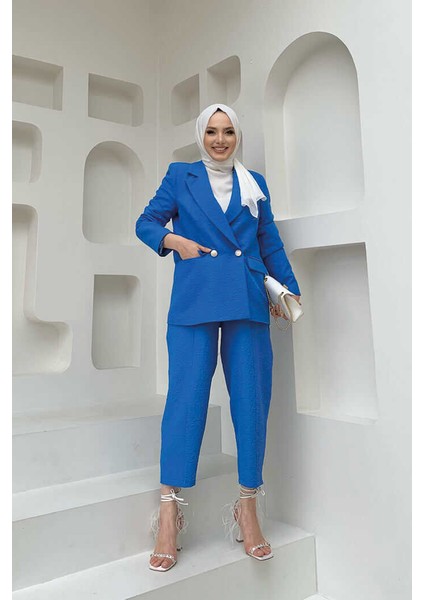 Bym Kabartma Desenli Ceker Pantolon Takım 8457 Mavi