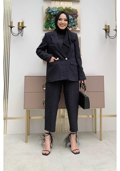 Bym Kabartma Desenli Ceker Pantolon Takım 8457 Siyah