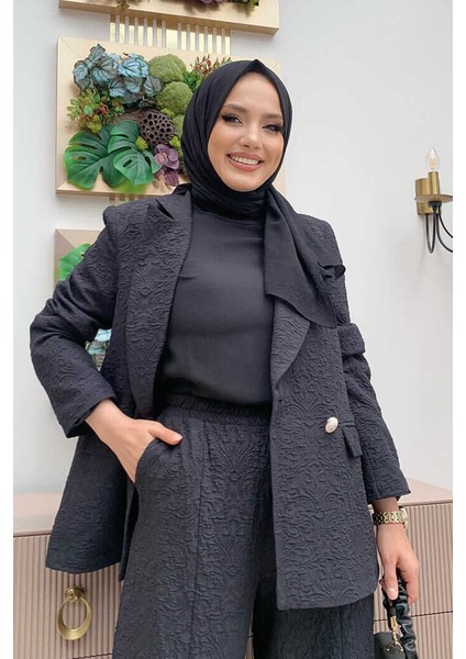 Bym Kabartma Desenli Ceker Pantolon Takım 8457 Siyah modelleri
