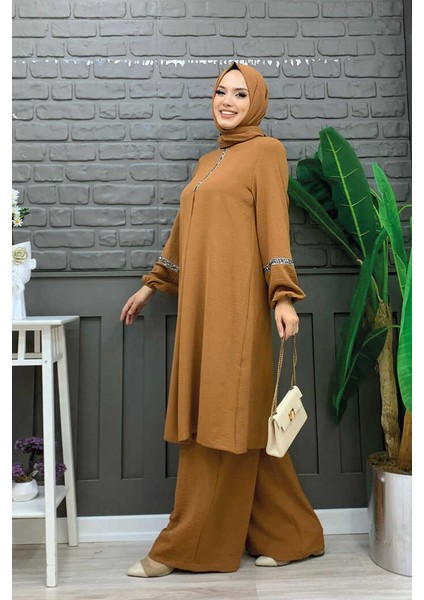 Bym Taş Işleme Detaylı Pantolonlu Tunik Takım 8464 Taba fiyatları