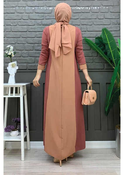 Bym Iki Renkli Taş Baskılı Elbise 3848 Gül Kurusu modelleri