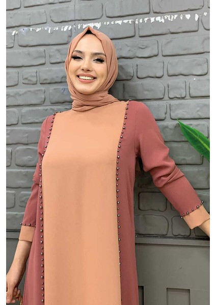 Bym Iki Renkli Taş Baskılı Elbise 3848 Gül Kurusu fırsatları