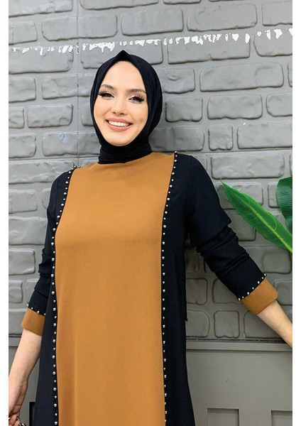 Bym Iki Renkli Taş Baskılı Elbise 3848 Siyah fırsatları