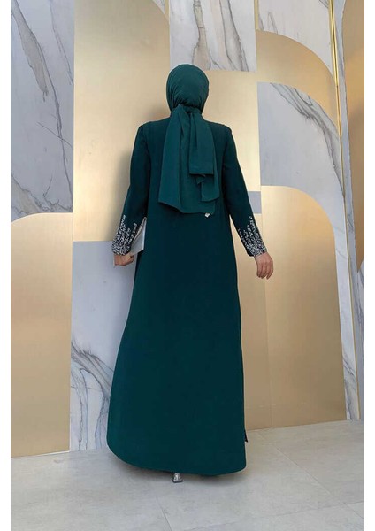 Bym 3838-1 Taş Detaylı Yelekli Takım Zümrüt modelleri