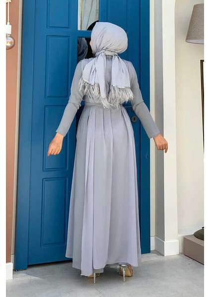 Bym Şifon Pelerin Detay Bel Kuşaklı Tulum 3330 Gri fiyatları