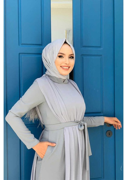 Bym Şifon Pelerin Detay Bel Kuşaklı Tulum 3330 Gri modelleri