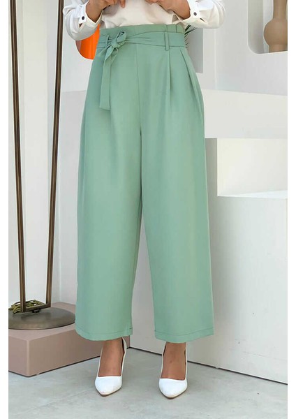 Bym Fermuarlı Bel Bağcıklı Pantolon 0174 Mint