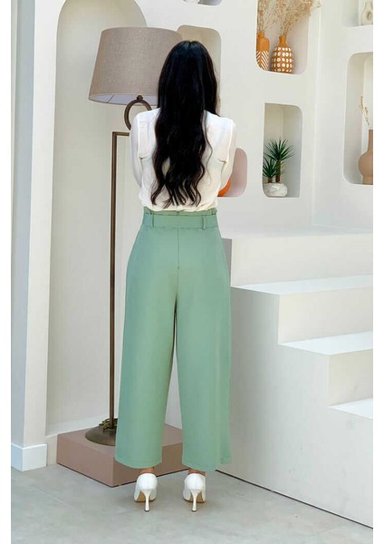 Bym Fermuarlı Bel Bağcıklı Pantolon 0174 Mint fiyatları