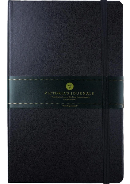 Victoria's Journals Venzi Classic Vegan Deri Sert Kapaklı Kapaklı Noktalı Not Defteri  13X21 cm Siyah