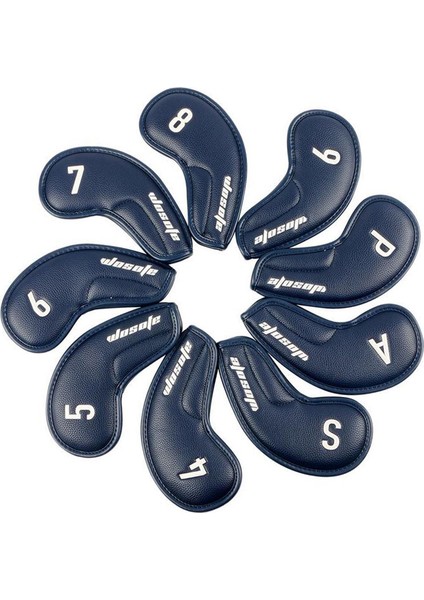 9x Golf Demir Kafa Kapakları Set Golf Headcover Kama Kapağı Golf Kulübü Baş Kapak Mavi (Yurt Dışından)