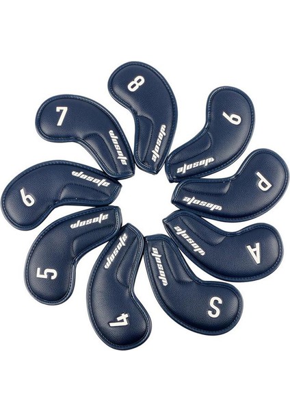 9x Golf Demir Kafa Kapakları Set Golf Headcover Kama Kapağı Golf Kulübü Baş Kapak Mavi (Yurt Dışından)