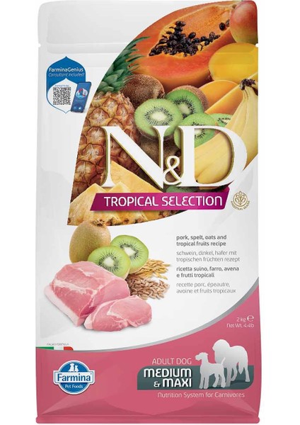 Nd Tropical Selection Düşük Tahıllı Domuz Etli ve Tropikal Meyveli Orta ve Büyük Irk Yetişkin Köpek Maması 2kg