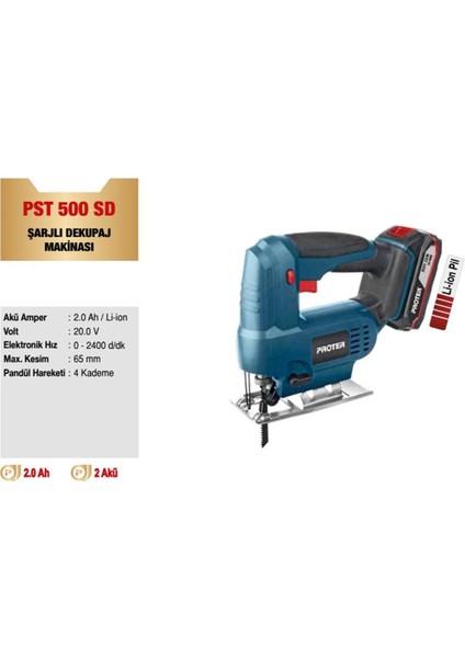 Pst 500 Sd 2.0 Ah 20 V Akülü Şarjlı Dekupaj Testere Makinesi fiyatları