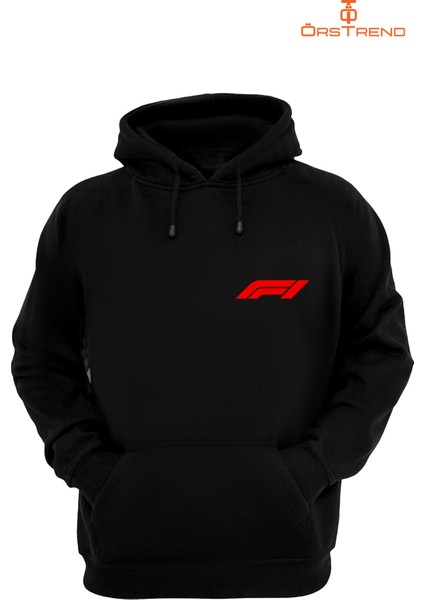 Formula 1 Baskılı 3 Iplik Unisex Siyah Kapişonlu Sweatshirt
