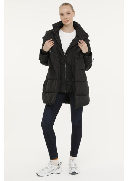 W-SN36 Karına Coat 2pr Siyah Kadın Uzun Kaban modelleri