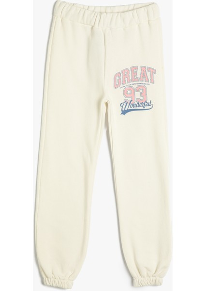 Jogger Eşofman Altı Beli Lastikli Baskı Detaylı Şardonlu