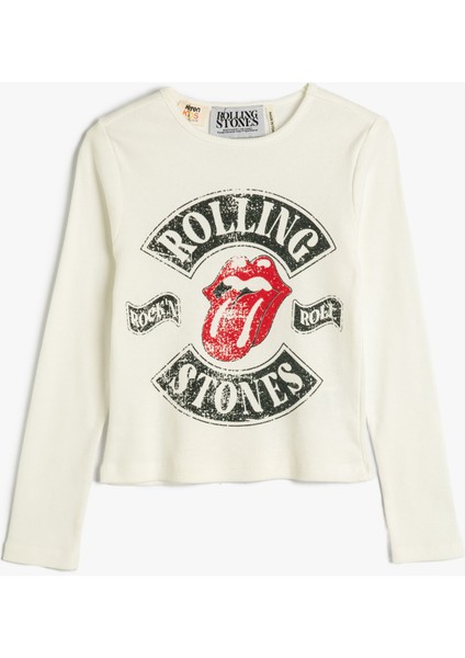 The Rolling Stones Tişört Lisanslı Uzun Kollu Bisiklet Yaka Baskılı Pamuklu