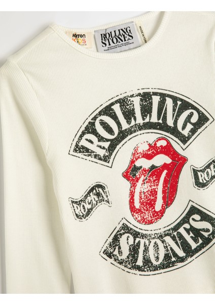 The Rolling Stones Tişört Lisanslı Uzun Kollu Bisiklet Yaka Baskılı Pamuklu