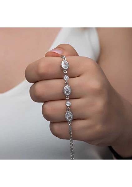 Gümüş Oval Taşlı Kadın Bileklik